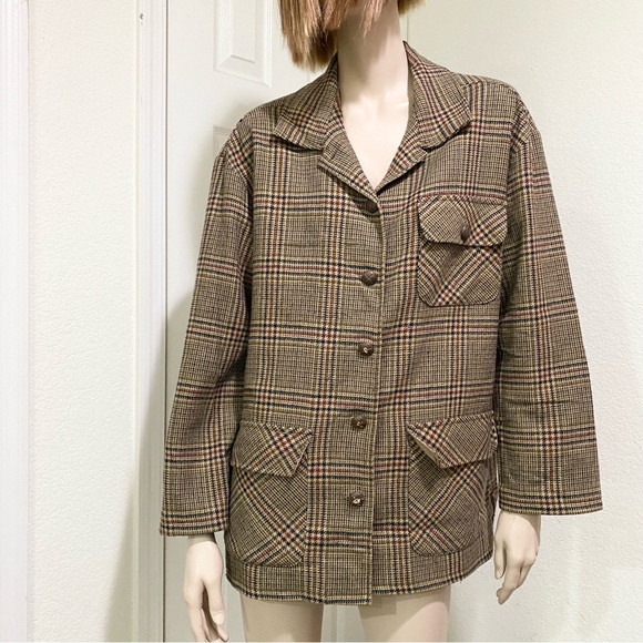 Vintage For Pete’s Sake Brown/Tan Houndstooth Oversized Blazer Jacket Size L - Picture 2 of 14
